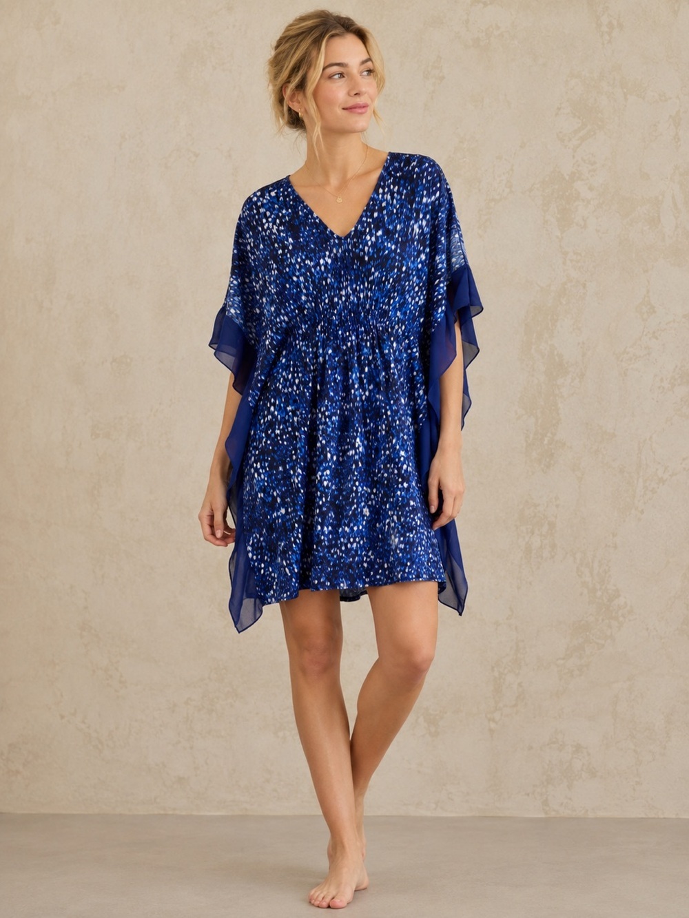 Halston Heritage Blue Printed V-Neck Swim Coverup